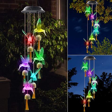 Green Hummingbird Bell Solar Wind Chimes Outdoor Romantic LED Color ...