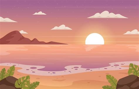 Download Beach Sunset Cartoon Scenery Background for free | Beach ...