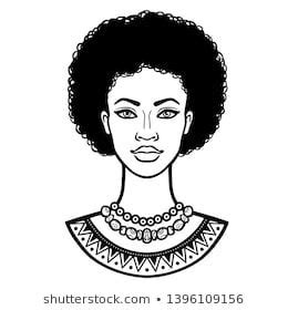 African beauty: animation portrait of the beautiful black woman in a curly hair. Monochrome ...
