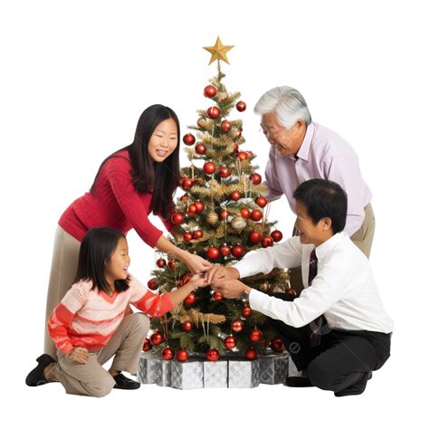 Multigenerational Asian Family Decorating A Christmas Tree, Christmas ...