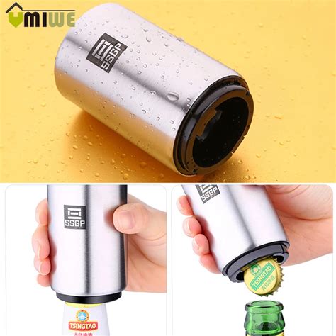 Magnetic Automatic Beer Bottle Cap Opener Creative Magnet Stainless Steel Push Down Beer Openers ...