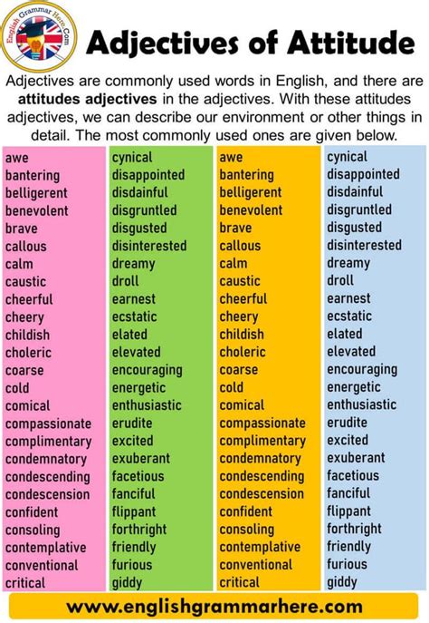 English Adjectives of Attitude, Definition and Examples All words that describe the name is ...