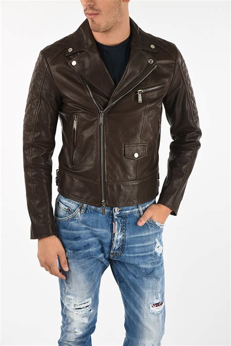 Dsquared2 waist length leather biker jacket men - Glamood Outlet