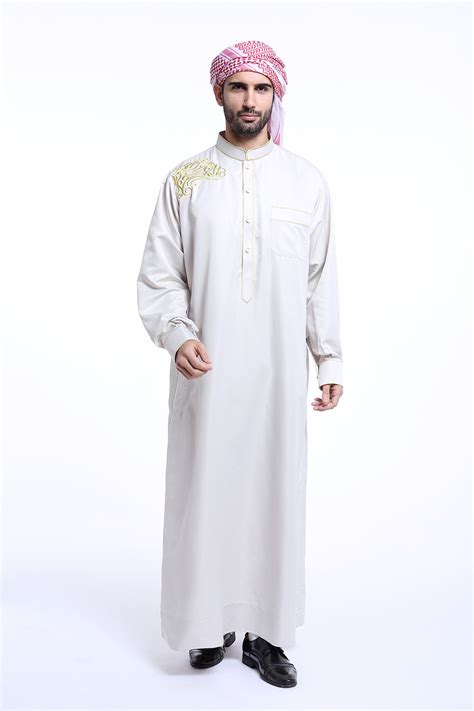 Men Dubai Clothes Muslim Thobe Abaya Robe Dishdasha Islamic Kaftan Maxi ...