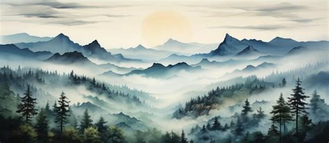 Premium Photo | Panoramic view of the mountains in the fog at sunset