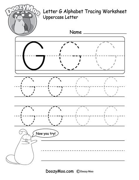 Uppercase Letter G Tracing Worksheet - Doozy Moo