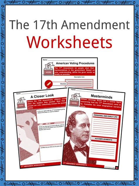 17th Amendment Facts, Worksheets & Problems in The Senat For Kids