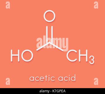 Acetic acid molecule. Vinegar is an aqueous solution of acetic acid. Stylized skeletal formula ...