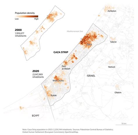 Population density of Gaza Strip in 2000 vs. 2020 (it increased) : r ...