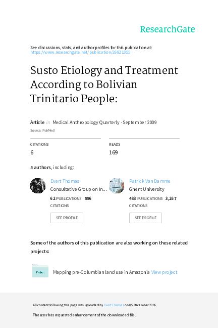 (PDF) Susto Etiology and Treatment According to Bolivian Trinitario People | Evert Thomas ...