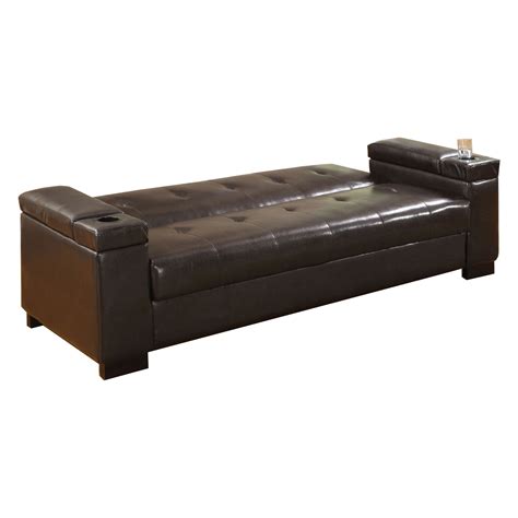 Faux Leather Upholstered Futon Sofa with Underseat Storage, Dark Brown - Walmart.com - Walmart.com