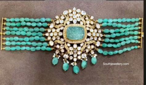 3 in 1 Emerald beads choker + bracelet + armlet - Indian Jewellery Designs