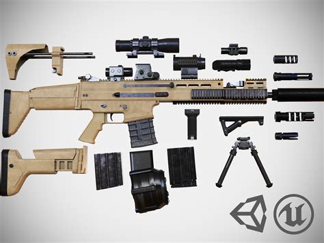 3D model FN SCAR - H - 25 Attachments - Customizable - Highly Detailed ...