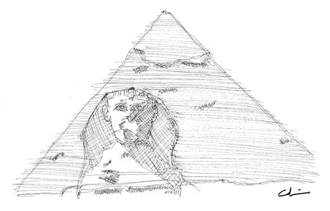 Great Pyramid Sphinx Sketch Drawing by Calvin Durham