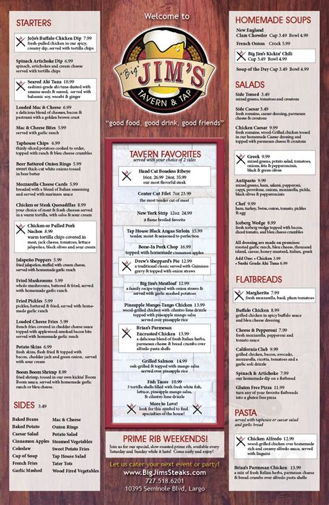 Big Jim's Famous Steaks Tavern & Tap menu in Largo, Florida