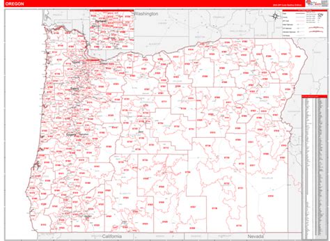 Oregon Zip Code Wall Map Red Line Style by MarketMAPS - MapSales