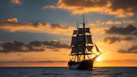 Premium AI Image | Sailing Ship Silhouette In Red Sunset On The Sea