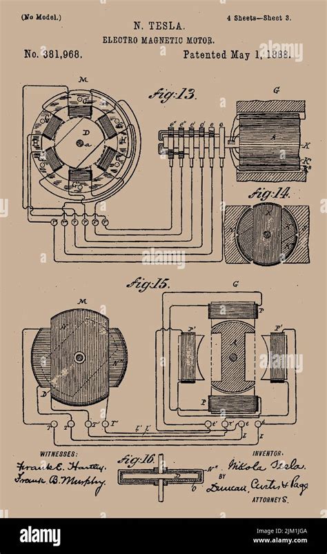 Tesla's Electro-magnetic motor patent. Museum: PRIVATE COLLECTION. Author: Historic Object Stock ...