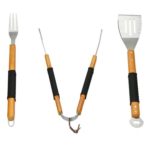 Expert Grill 3-Piece Barbecue Tool Set with Comfort Grip Wooden Handles ...