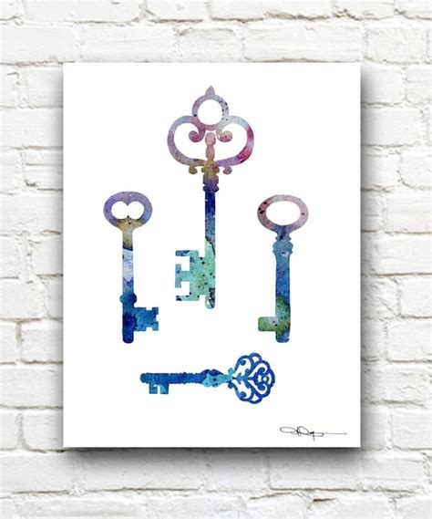 Keys Art Print Abstract Antique Key Watercolor Painting - Etsy