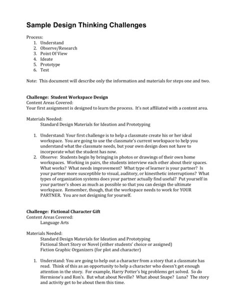 Sample Design Thinking Challenges