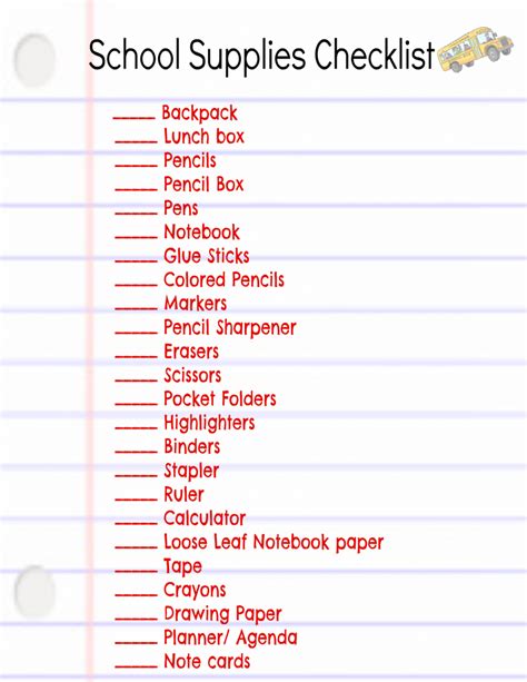 School Supply List Kindergarten Xname Xname - Kindergarten