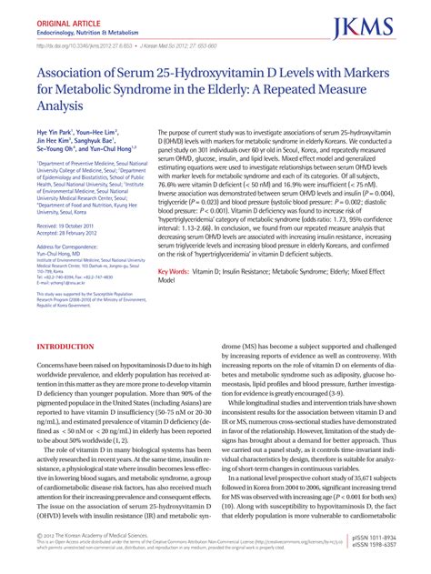 (PDF) Association of Serum 25-Hydroxyvitamin D Levels with Markers for ...