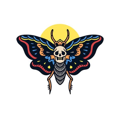 Hand drawn pretty moth old school tattoo illustration | Premium Vector