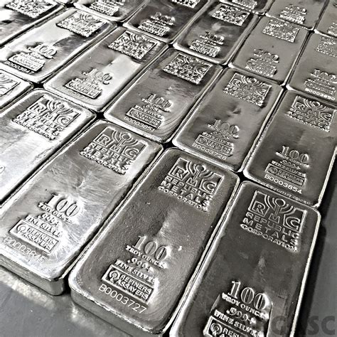 Buy 100 oz Silver Bar Republic Metals RMC .999+ Fine Cast Bullion Ingot - 100 oz Silver Bars ...