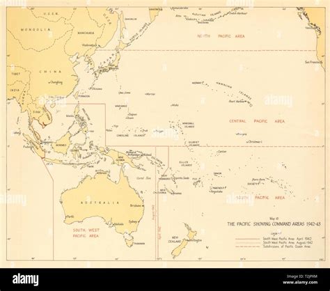 The Pacific showing Command Areas 1942-43. World War 2 1961 old vintage ...