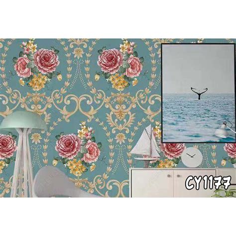 Jual Wallpaper Sticker Dinding Motif Batik Bunga Hijau Toska | Shopee ...