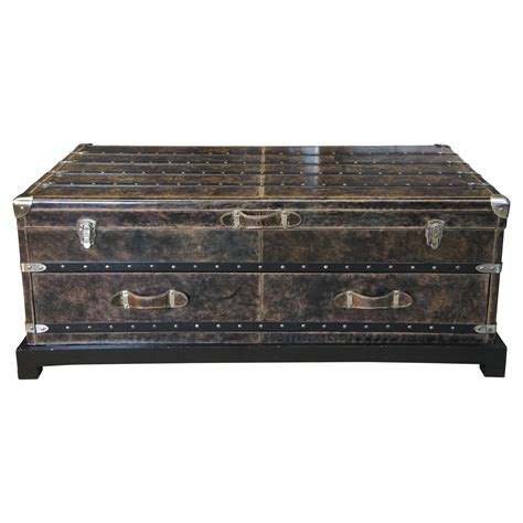 Arhaus Martin Leather Steamer Trunk Coffee Cocktail Table with Drawers ...