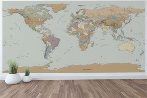 Giant World Map Mural Wall Art World Map Decal 96x48 With Mountains ...