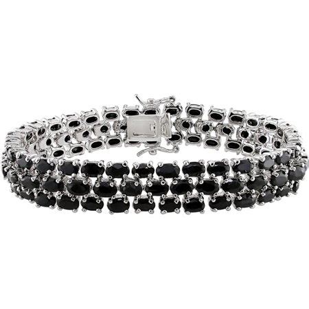 Black Sapphire Three-Row Sterling Silver Bracelet, 7" - Walmart.com