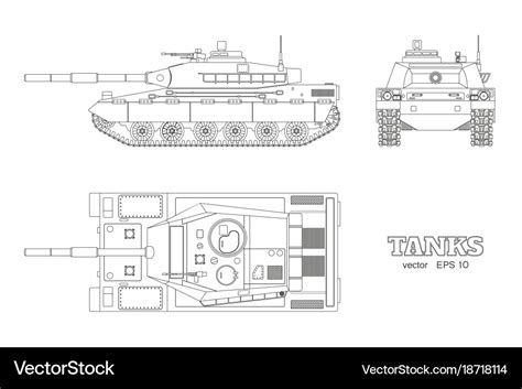 Realistic tank blueprint outline armored car Vector Image