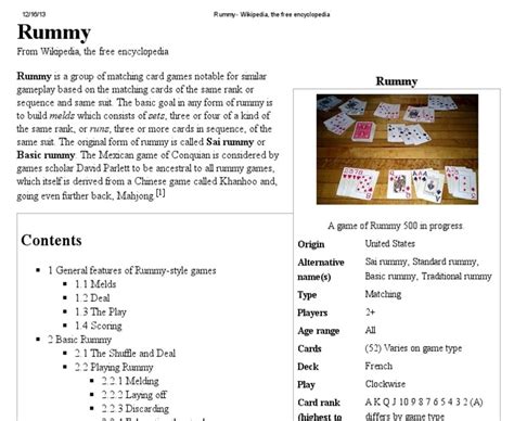 Progressive Rummy Rules Printable