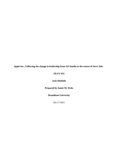 (PDF) Apple Inc., Following the change in leadership from Gil Amelio to ...