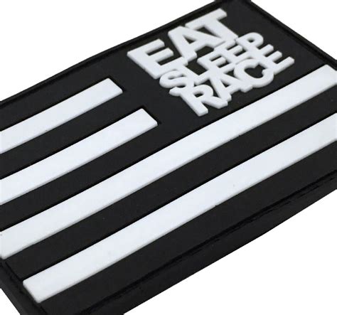 Rubber Velcro Flag Patch | Black/White - Eat Sleep Race