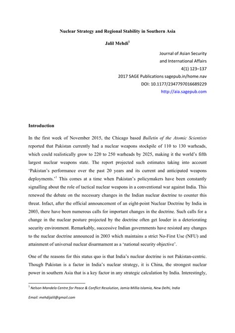 (PDF) Nuclear Strategy and Regional Stability in Southern Asia