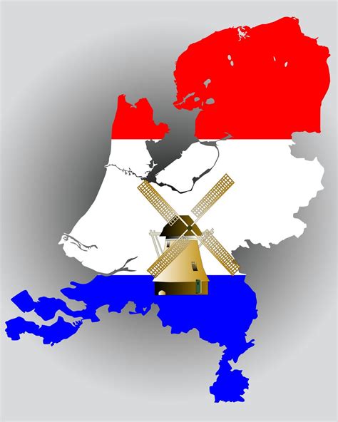 Map of Holland in the colors of the flag with a windmill 7725349 Vector ...