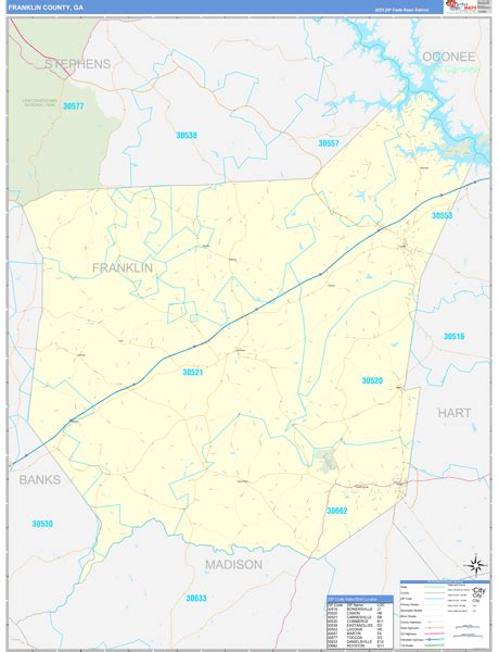 Franklin County, GA Zip Code Wall Map Basic Style by MarketMAPS - MapSales