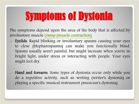 PPT - Dystonia: Causes, Types, Symptoms, and Treatments PowerPoint Presentation - ID:7566662