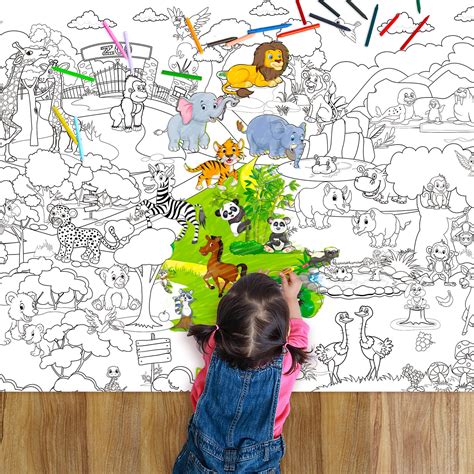 Buy Zoo Jumbo Giant Coloring for Kids 45 x 32 Inch Table Wall Coloring Pages Big Animals Huge ...