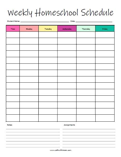 Free Printable Homeschool Weekly Schedule - FREE PRINTABLE TEMPLATES