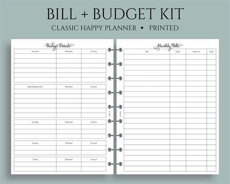 Monthly Bills and Budget Kit Planner Inserts Income - Etsy