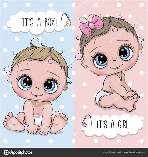 Baby Shower Greeting Card Cartoon Babies Boy Girl Stock Vector Image by ...