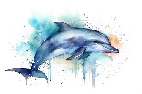 Premium AI Image | Watercolor dolphin illustration on white background