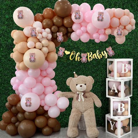 Buy Teddy Bear Baby Shower Decorations For Girl Pink Balloons Garland Gender Reveal Princess ...