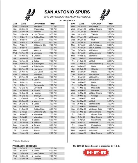 2019-2020 Spurs Schedule : r/NBASpurs