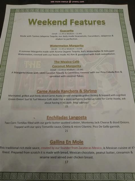 Online Menu of The Mexico Cafe Temecula Restaurant, Temecula ...